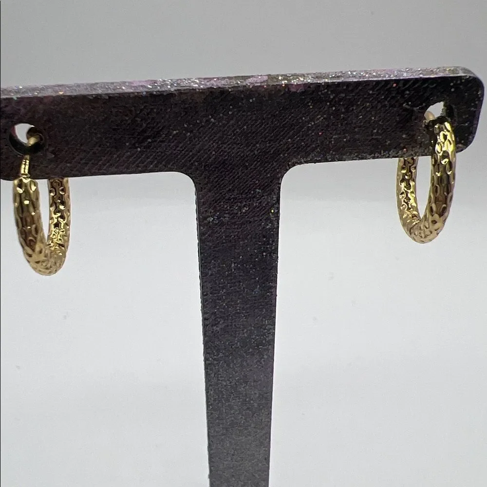 Gold Tone Over Stainless Steel Textured Hoop Earrings